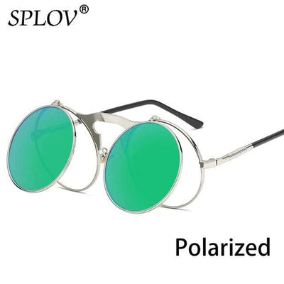 C15SilverGreenP SPLOV Round Steampunk Sunglasses  -  Cheap Surf Gear