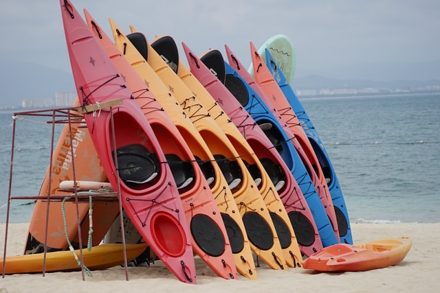 kayaks on the beach