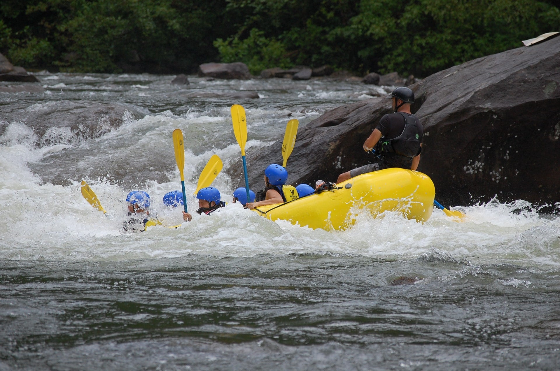 rafting group on a white water river