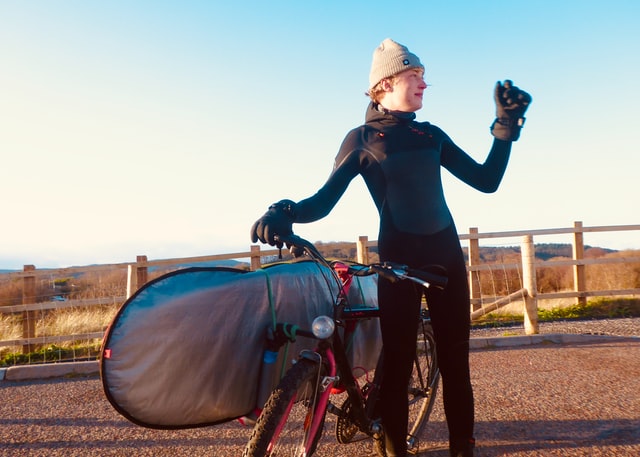 surfboard on bike