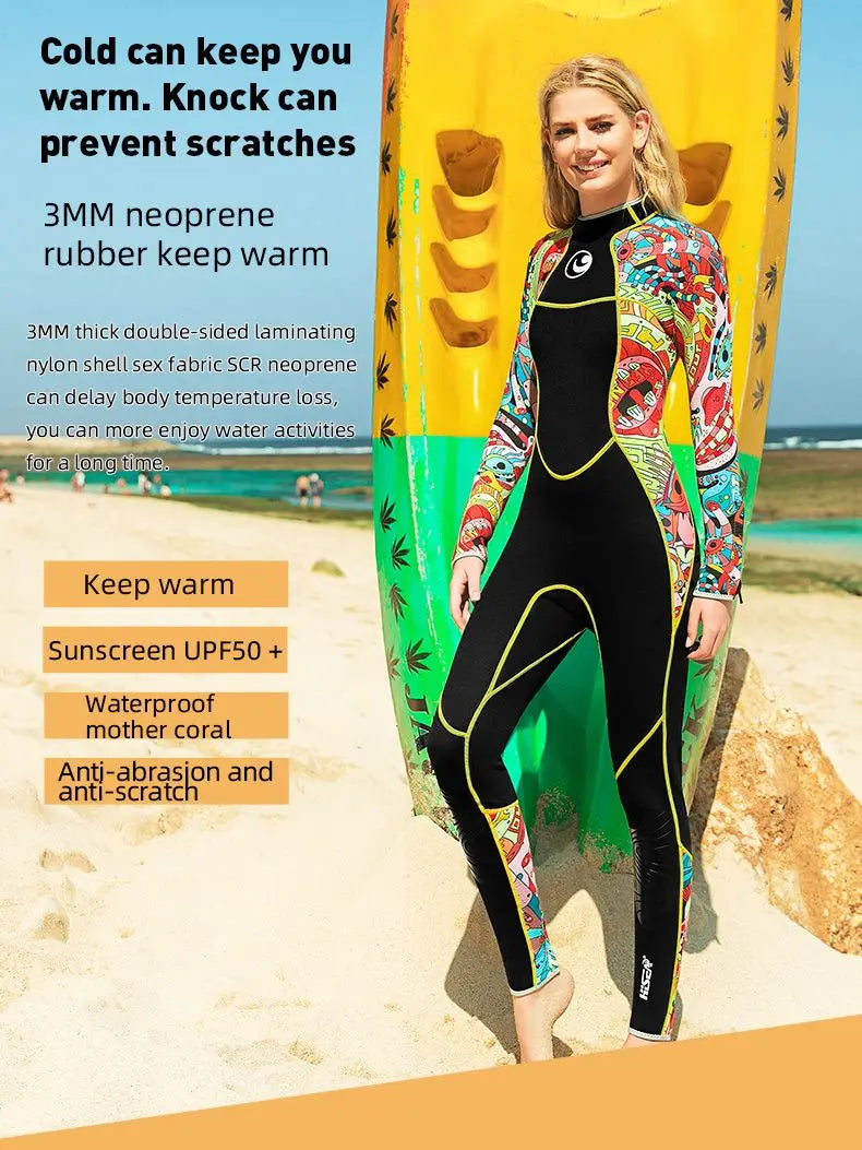 Hisea Women 3MM Neoprene High Quality Wetsuit Thermal Scuba Diving Spearfishing One Piece Surfing Slim Full Bodysuit