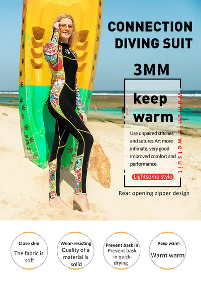 Hisea Women 3MM Neoprene High Quality Wetsuit Thermal Scuba Diving Spearfishing One Piece Surfing Slim Full Bodysuit