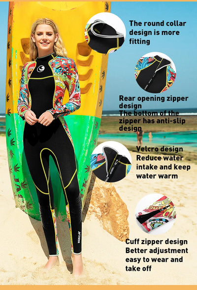 Hisea Women 3MM Neoprene High Quality Wetsuit Thermal Scuba Diving Spearfishing One Piece Surfing Slim Full Bodysuit