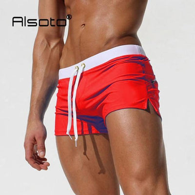 Red / S ALSOTO White Swimming Shorts  -  Cheap Surf Gear