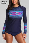 Navy / S CHARMO Palm Tree Rash Guard Swim Shirt - Women  -  Cheap Surf Gear