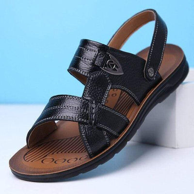 Black / 50 / China ELGEER Mens Leather Sandals  -  Cheap Surf Gear