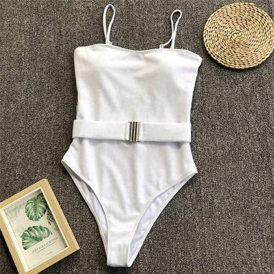 1046-3 / S SWMMER LIKET Buckle White One Piece Swimsuit  -  Cheap Surf Gear