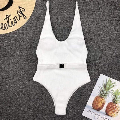 1163-1 / S SWMMER LIKET Buckle White One Piece Swimsuit  -  Cheap Surf Gear