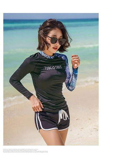 Ladies 2 piece set / M TUBE TREE Long Sleeve Rash Guard (With Shorts)  -  Cheap Surf Gear