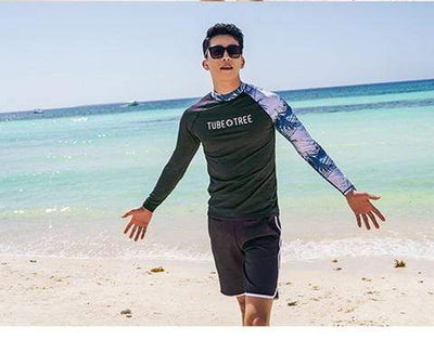 Mens 2 piece set / M TUBE TREE Long Sleeve Rash Guard (With Shorts)  -  Cheap Surf Gear